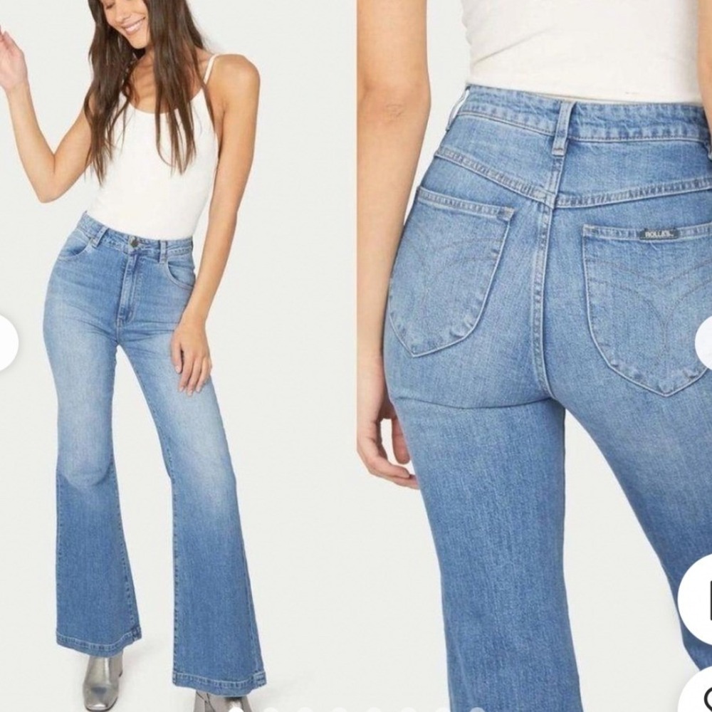 Rollas Eastcoast Flare Jeans Light Blue High Rise Flare Leg Denim Pants Size 31